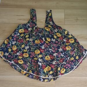 Kori Floral Sleeveless Blouse - Red, Yellow, White on Blue Size M